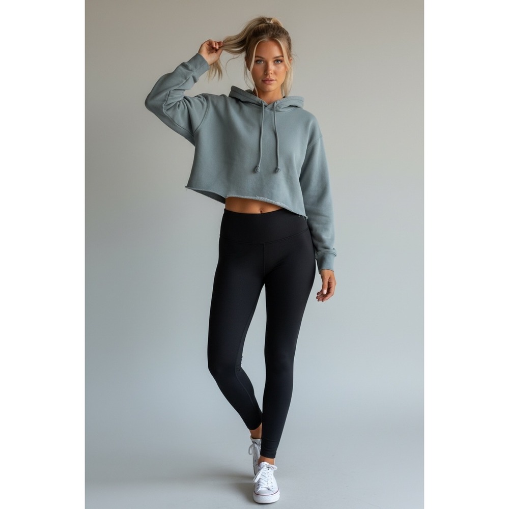 Tna Aritzia CozyAF Fleece Cropped Hoodie Size 2 Blue Grey Sweaters